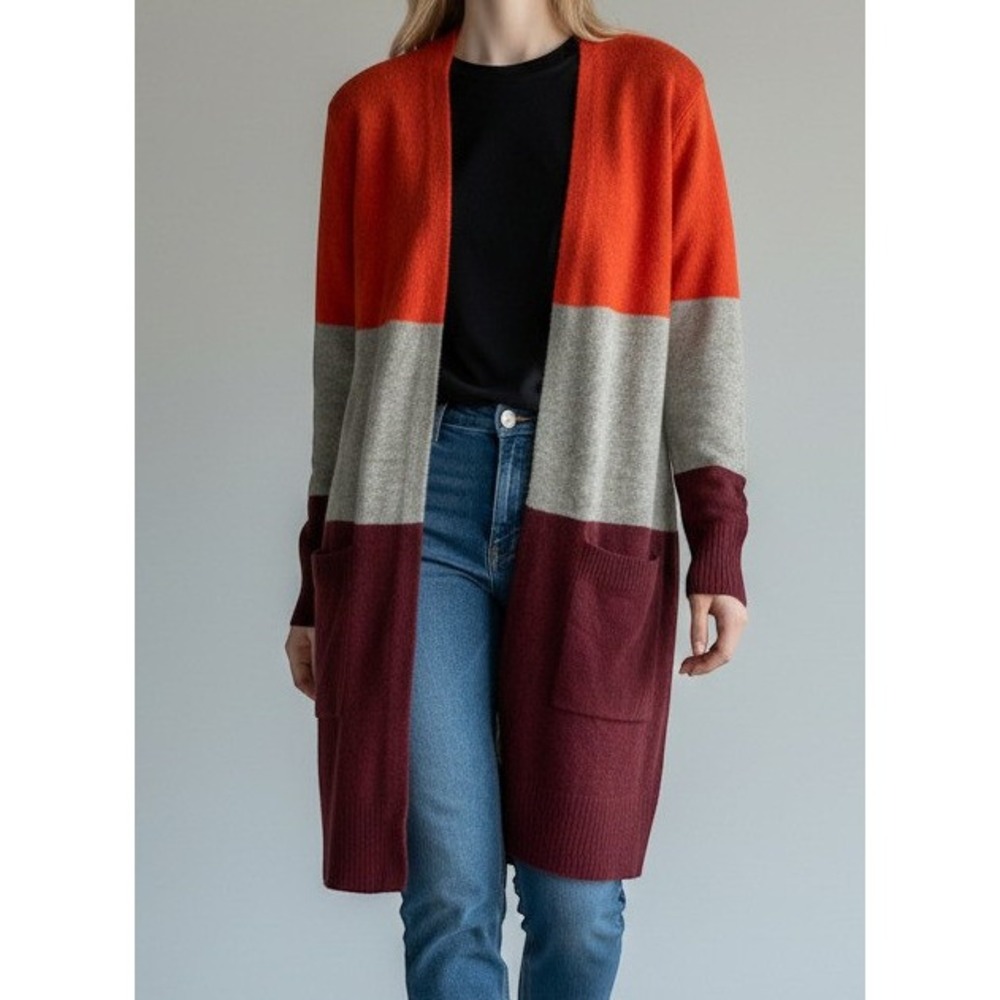 Open Front Cardigan Orange Grey Burgundy (Virginia Tech) Medium
